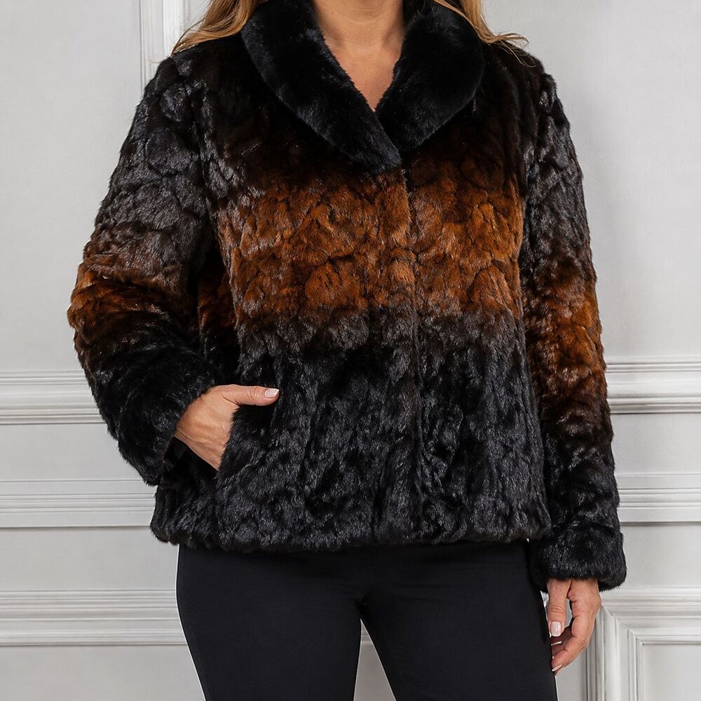 Eizzo Soft by Damselle mink Fur Jacket 4X Black Brown Copper Plus Size Coat